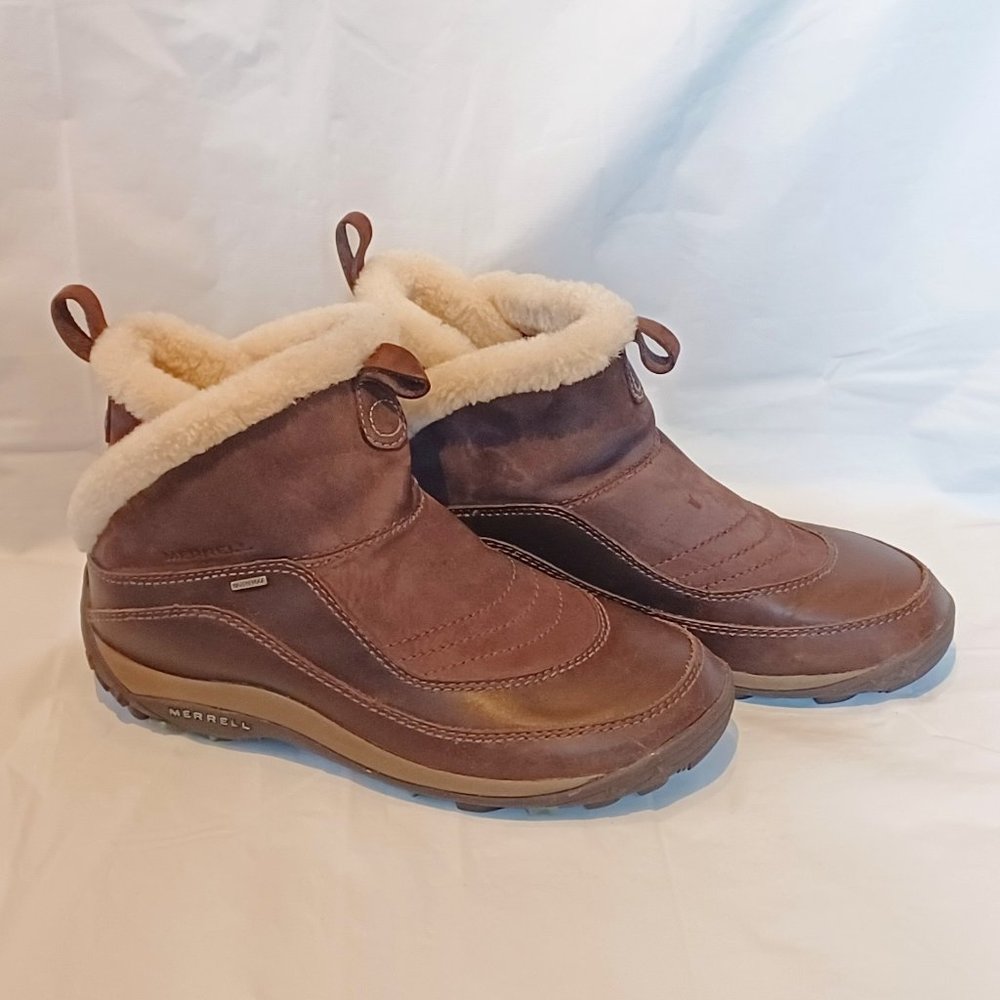 Merrell Women’s 7.5 Sulis Coffee Brown Leather Boots Waterproof Hiking